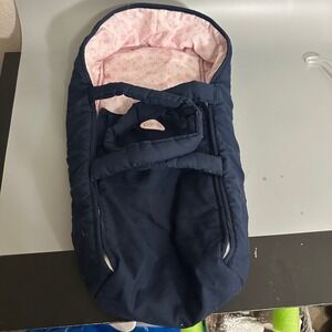 Corolle Navy Blue Quilted Doll Carrier Pink Striped Interior Bassinet Handle